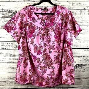 LANE BRYANT PLUS SIZE 22 24 TOP PINK FLORAL BLOUSE GUC